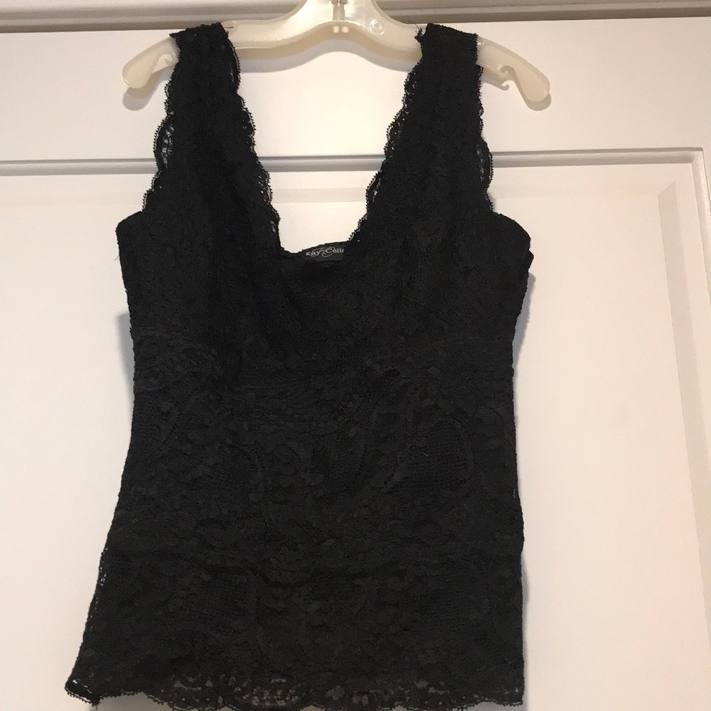 Kay Celine black lace stretch top small